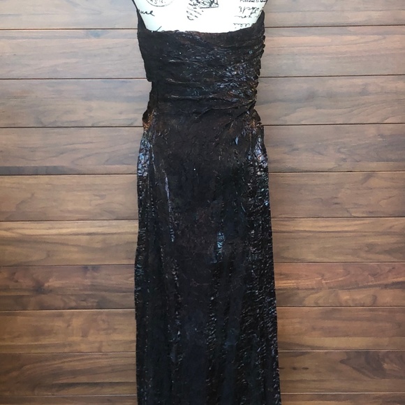 Metallic Brown Strapless Dress with Matching Shawl - Picture 3 of 5